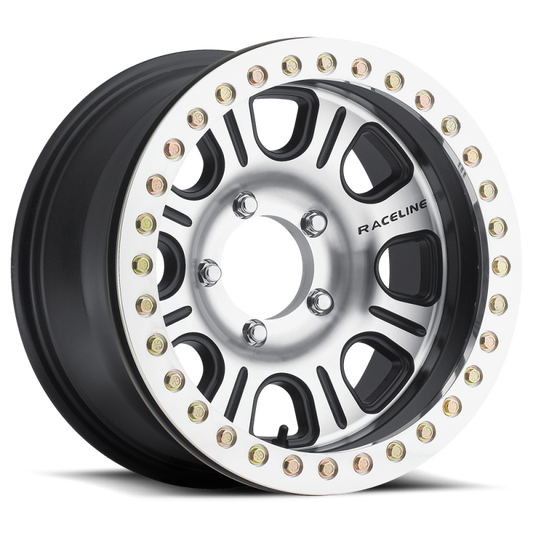 Raceline RT232 Monster 15x8in/6x139.7 BP/-32mm Offset/107.95mm Bore - BLK & Machined Beadlock Wheel