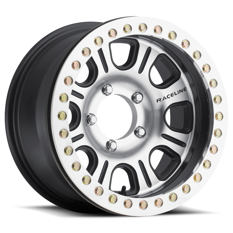 Raceline RT232 Monster 17x8.5in/5x165.1 BP/0mm Offset/107.95mm Bore - BLK & Machined Beadlock Wheel
