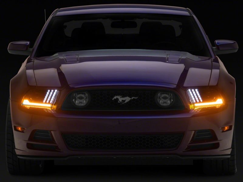 Raxiom 13-14 Ford Mustang LED Projector Headlights SEQL Turn Signals- Black Housing (Clear Lens)