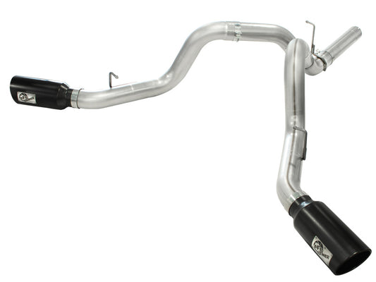 aFe MACH Force XP Exhaust 4inch DP-Back All SS 2011-14 GM Diesel Trucks V8-6.6L LML Black Tips