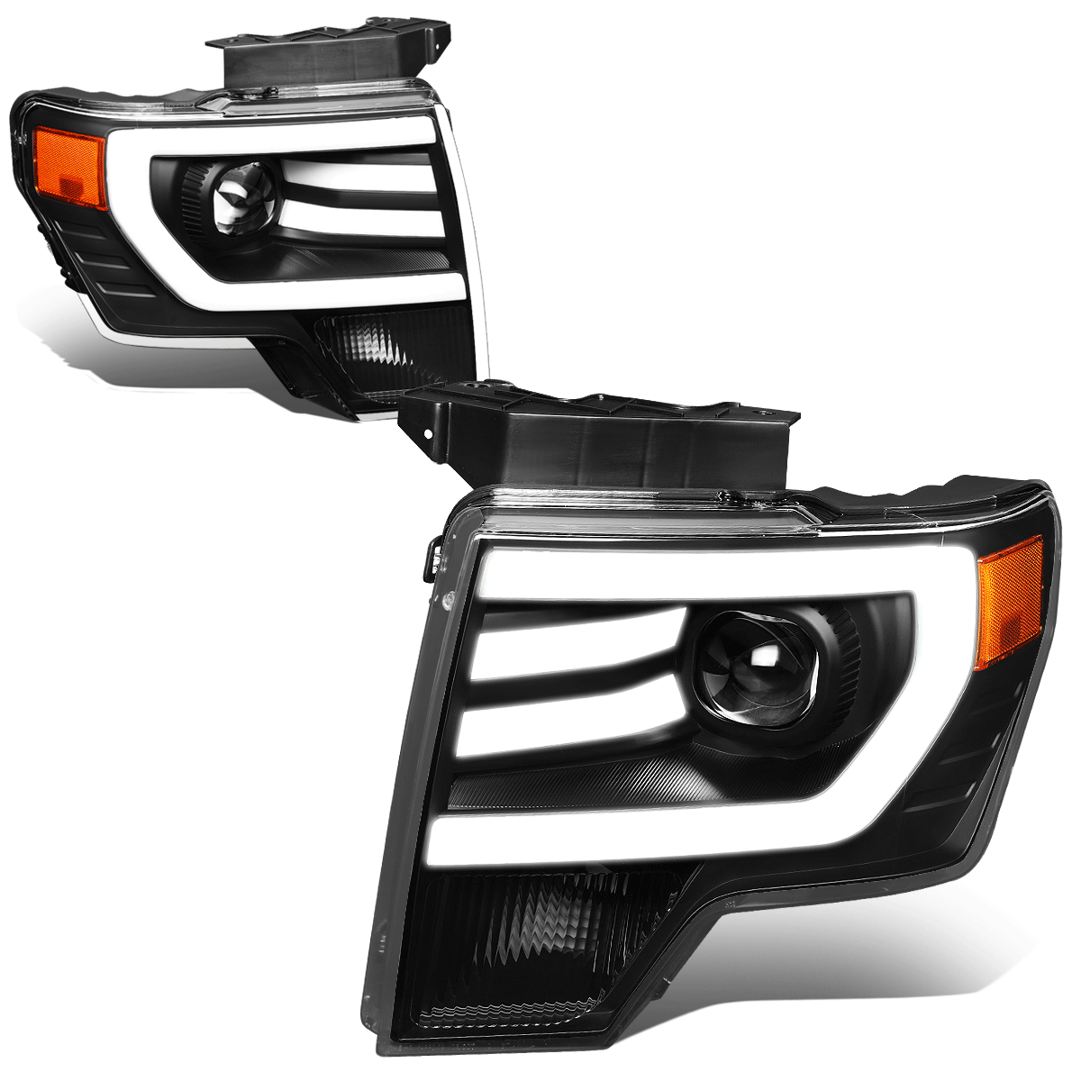 For 2009-2014 Ford F150 3D LED DRL Tube Bar Projector Headlight Head Lamps Black