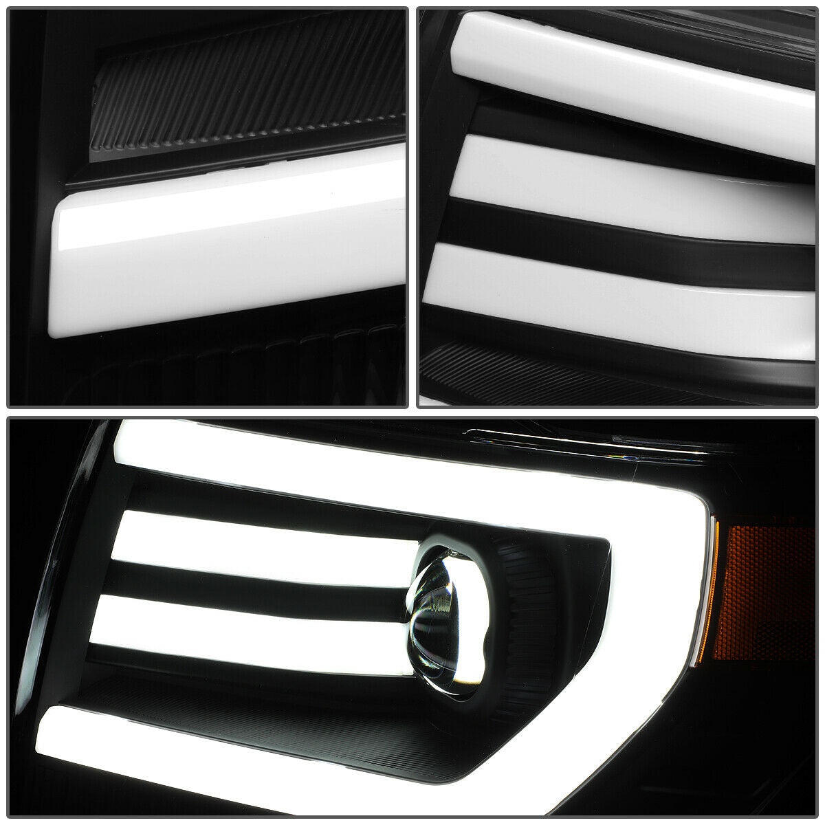For 2009-2014 Ford F150 3D LED DRL Tube Bar Projector Headlight Head Lamps Black