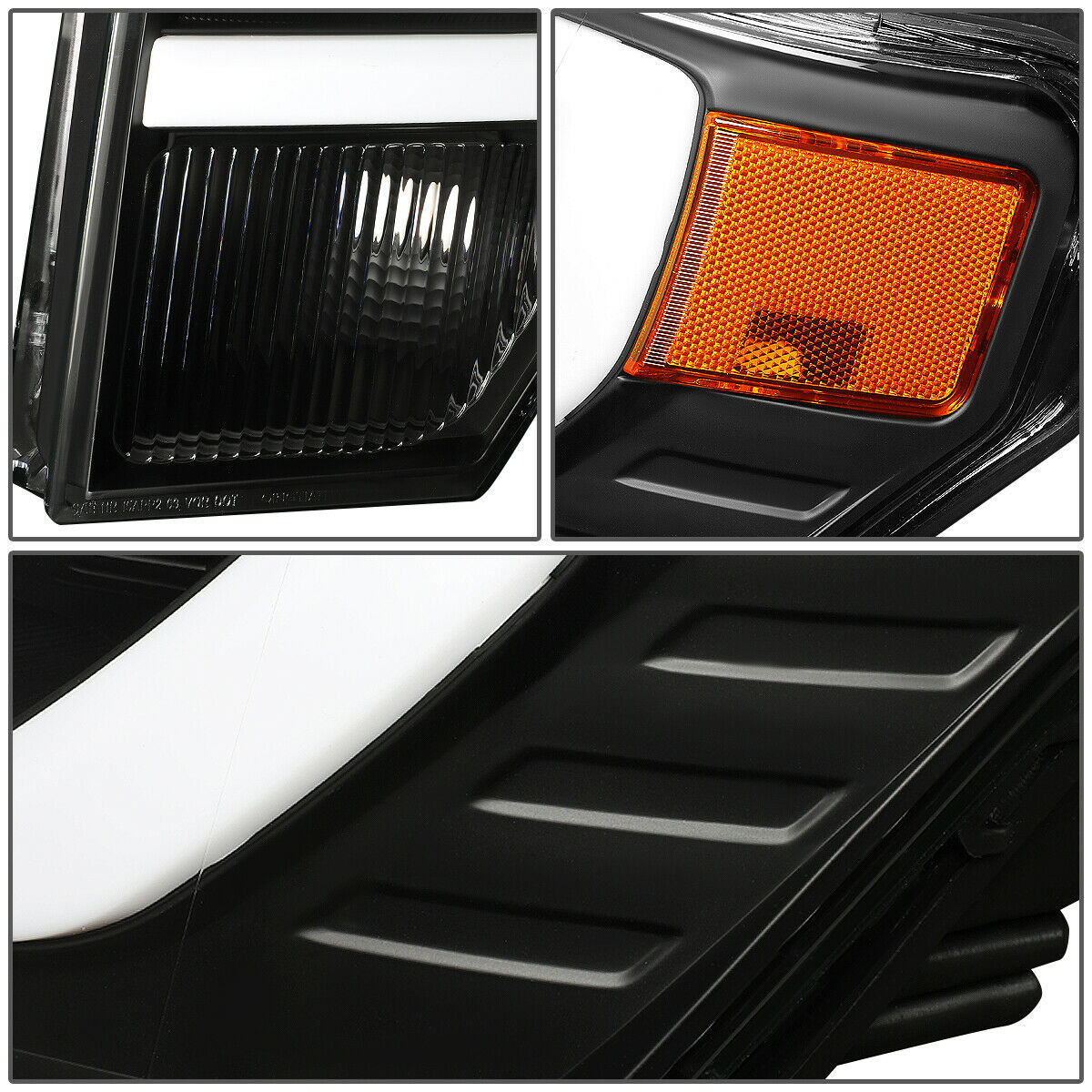 For 2009-2014 Ford F150 3D LED DRL Tube Bar Projector Headlight Head Lamps Black